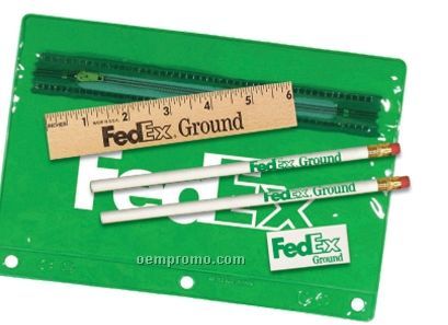 Clear Translucent Pouch School Kit (2 Pencils/6" Ruler/Eraser/Sharpener)