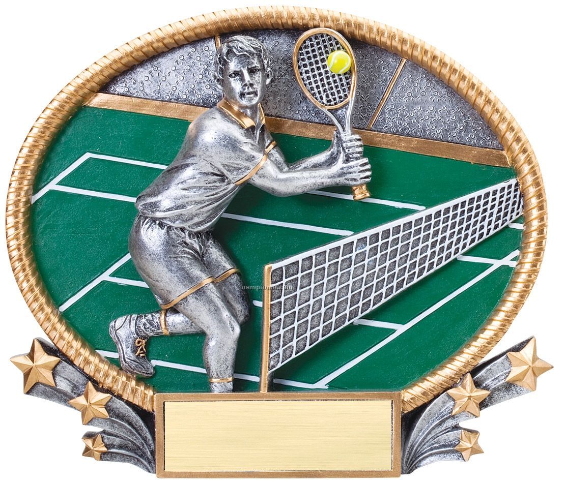 Tennis, Male 3d Oval Resin Awards -large