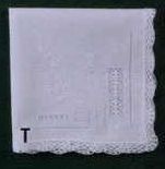 13" Ladies White Handkerchief With Rose And Wavy Border
