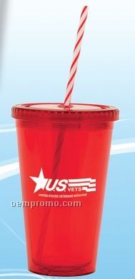 16 Oz. Holiday Double Wall Acrylic Tumbler W/ Candy Cane Straw