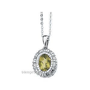 Ladies' 14kw 6x4 Genuine Peridot & .06 Ct Tw Diamond Round Necklace