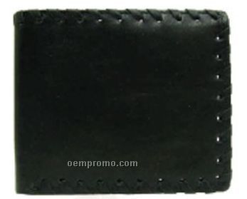 Men's Black Stone Wash Cowhide Wallet W/ Side Stitching