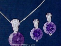 Amethyst Cubic Zirconium Pendant Necklace And Matching Earrings
