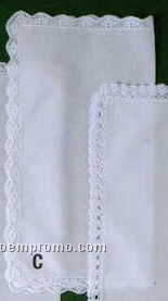 13" Ladies White Lace Handkerchief With Zig Zag Fan Border