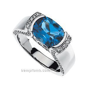 14kw Genuine Swiss Blue Topaz And 3/8 Ct Tw Diamond Ring