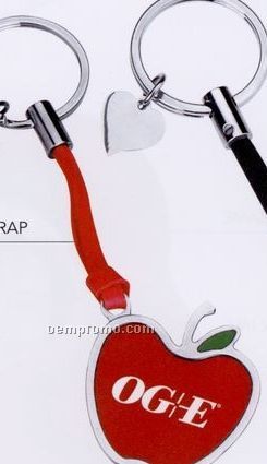 Red Apple Keychain W/Leather Strap