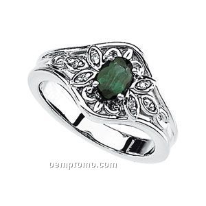 14kw Genuine Emerald And .03 Ct Tw Diamond Ring