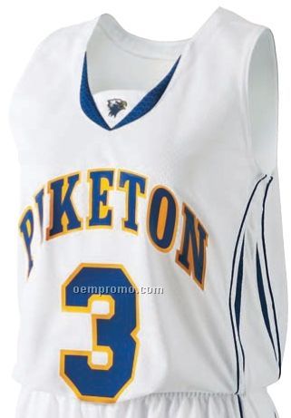 Ladies Piketon Poly Mesh Basketball Jersey Shirt W/ Contrast Trim (White)