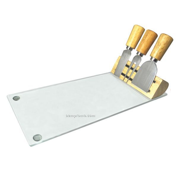 Tempered Glass Entertaining Cheese Set (Laser Engraving On Tools)