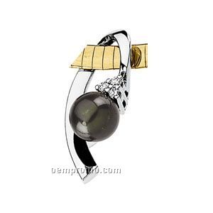 14ktt Diamond And Black Cultured Pearl Pendant