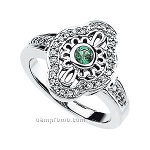 14kw Genuine Emerald And 1/5 Ct Tw Diamond Ring