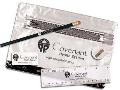 Clear Translucent Pouch School Kit (Pencil/Plastic Ruler/Eraser/Sharpener)