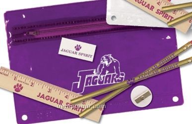 Premium Translucent School Kit (2 Pencils/6" Ruler/Eraser/Sharpener)1 Color