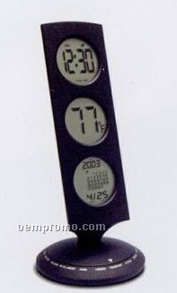 Silver 3-tier World Clock W/ Thermometer