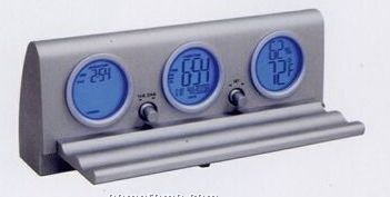 Silver 3-tier World Clock W/ Thermometer