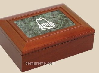 Walnut Finish Box With Green Marble Insert