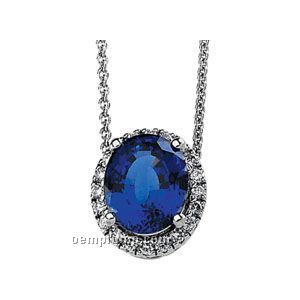 14kw Chatham Created Blue Sapphire And 1/2 Ct Tw Diamond Necklace