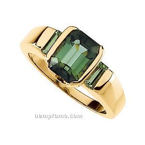 14ky Genuine Green Tourmaline And Peridot Ring