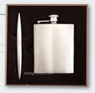 2 Piece Zeno Ballpoint Pen And Flask Set