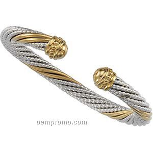 Ladies' Stainless Steel/14y 6-1/2mm Cable Cuff Bracelet