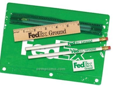Premium Translucent Pouch School Kit (2 Pencils/6" Ruler/Crayon/Sharpener)