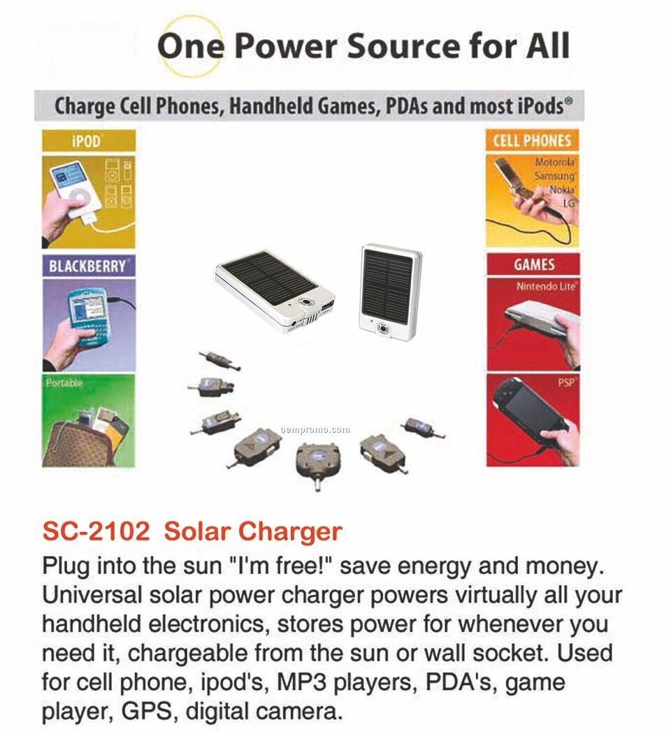 Solar Power Charger For Iphone, Ipod, Blackberry, Android, Htc