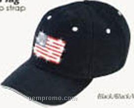 Constructed Brushed Cotton Low Profile Cap W/ Flashing Usa Flag