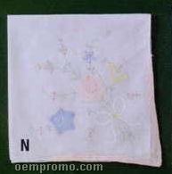 13" Ladies White Embroidered Handkerchief With 3 Tied Flowers
