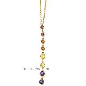 14ky Genuine Multi Color Gemstone And .035 Diamond Necklace