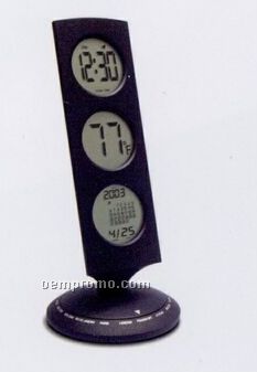 Black 3-tier World Clock W/ Thermometer