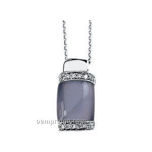 14kw Genuine Chalcedony Cabochon And 1/6 Ct Tw Diamond Necklace