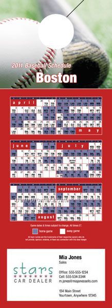 Boston Pro Baseball Schedule Door Hanger (4" X 11")