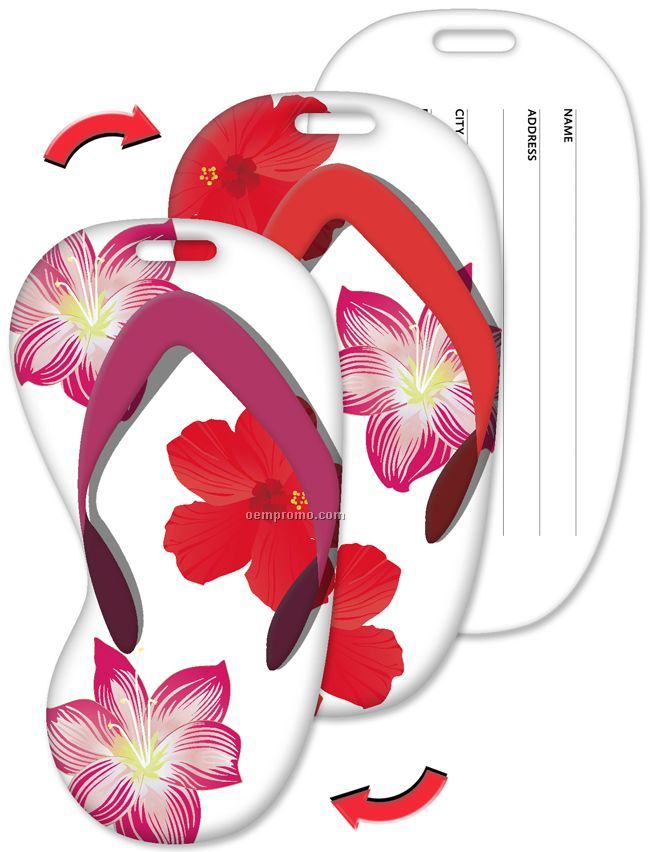 Luggage Tag, Flip-flop Shape, Hawaiian Flowers Stock Design, Blank