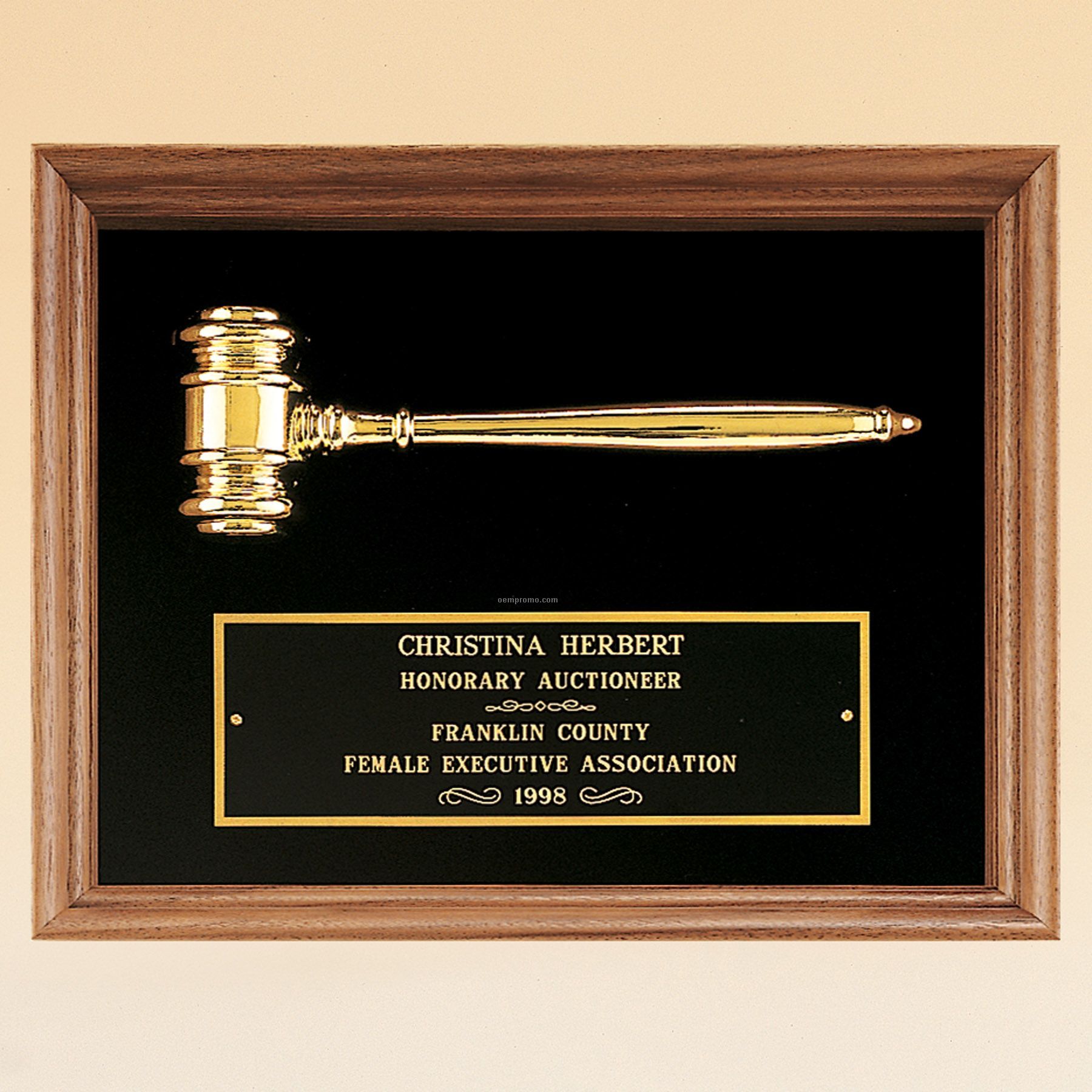 Plaque W/ Metal Gavel & Maroon Red Velour Background