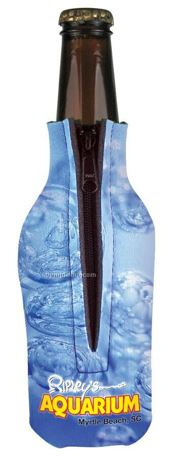 Bottle Coolie W/ Zipper Beverage Insulator (4 Color Process)