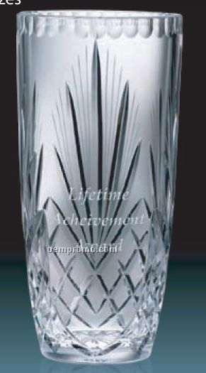 Substantial Hand Cut 24% Lead Crystal Award Vase / 10"