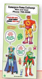 Recycled Paper Environmental Sticker Sheet W/ Solar Man & Super Heroes