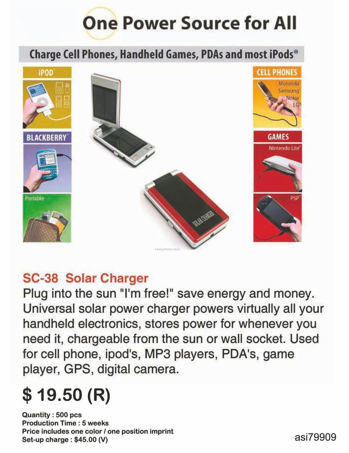 Solar Power Charger For Iphone, Ipod, Blackberry, Android, Htc
