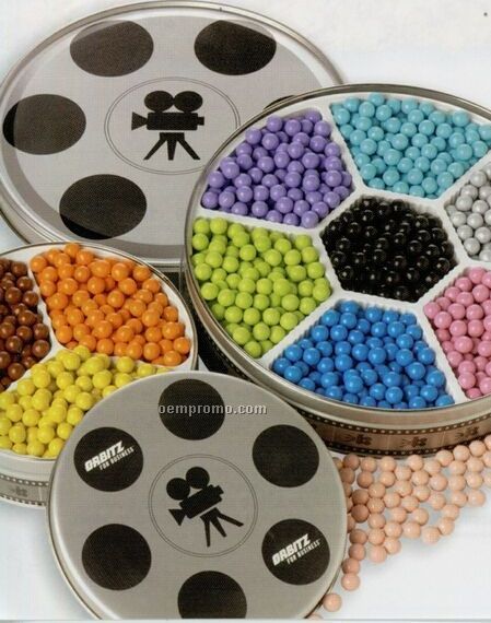 Sixlets Chocolate Candy In Movie Reel Tin W/ 7 Colors