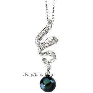 14kw Black Cultured Pearl And Diamond Necklace