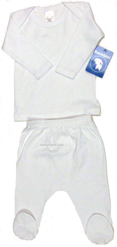 White Interlock Long Sleeve Lap T-shirt & Closed-toe Pants Set