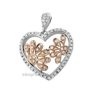 14k White & Rose Gold 1/2 Ct Tw Diamond Heart Pendant