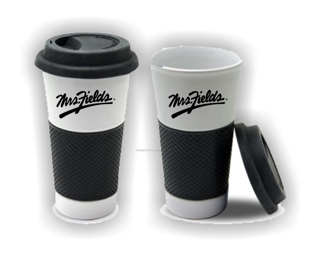 16 Oz. Ceramic Commuter Mug With Silicon Sleeve And Fitted Lid