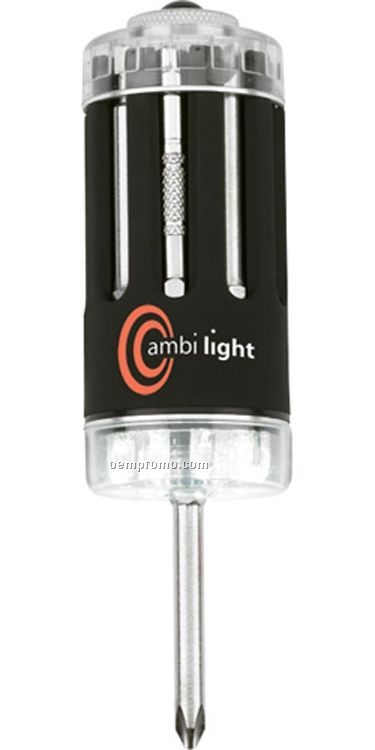 Black Flashlight Screwdriver Tool Kit W/ White LED