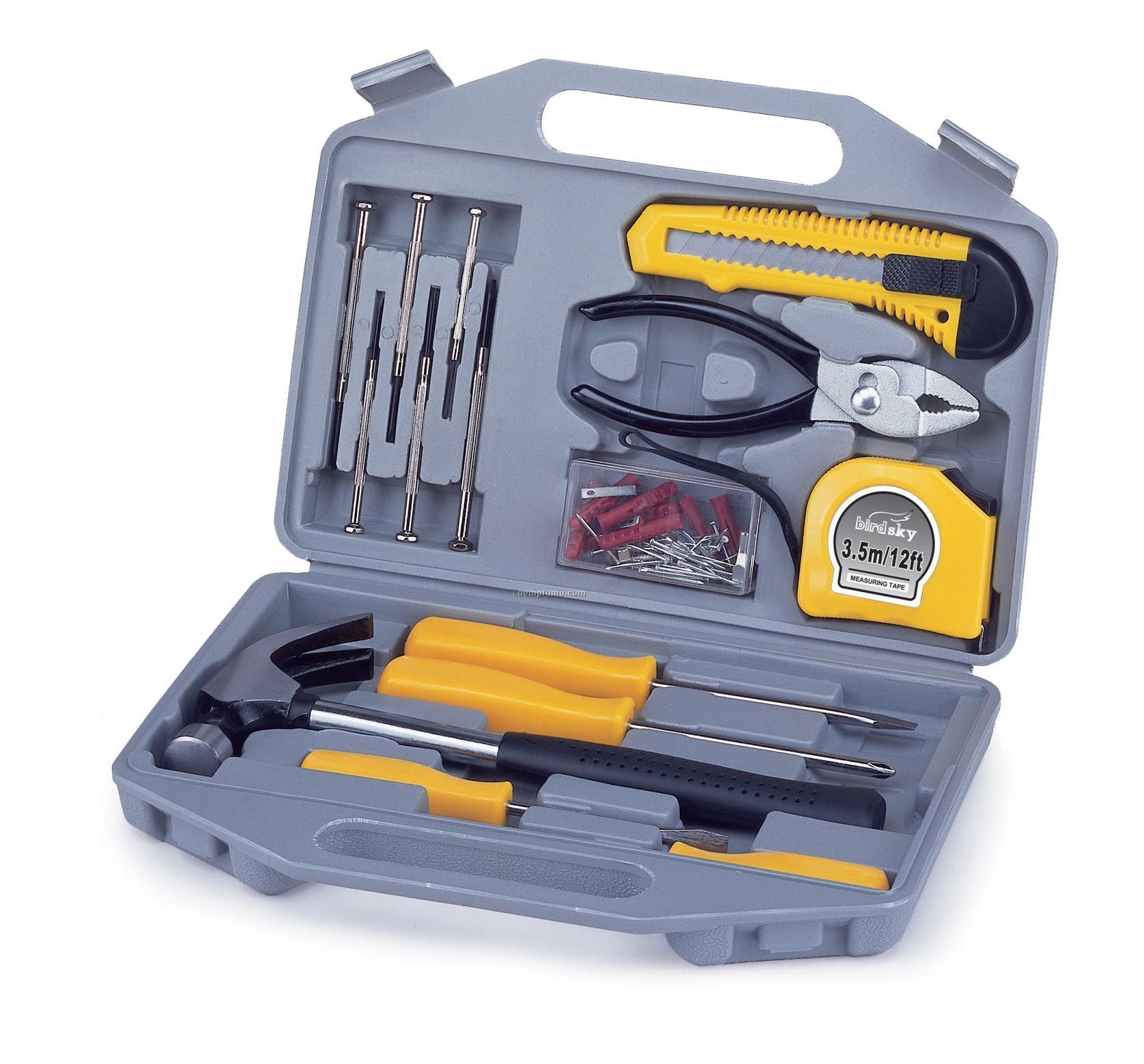 Essentials Tool Kit W/ Molded Carrying Case (Yellow & Black Handles)