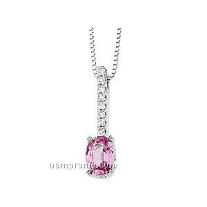 14kw Genuine Pink Sapphire And .08 Ct Tw Diamond Necklace