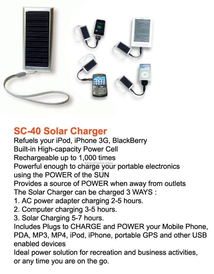 Solar Charger For Iphone, Ipod, Android, Blackberry, Htc