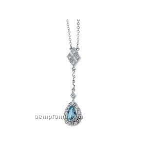 14kw Genuine Aquamarine And 1/6 Ct Tw Diamond Necklace