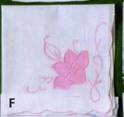 15" Ladies White Handkerchief With Large Pink Flower Corner