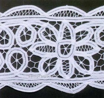 6" White Battenberg Lace Fabric With Large Flower